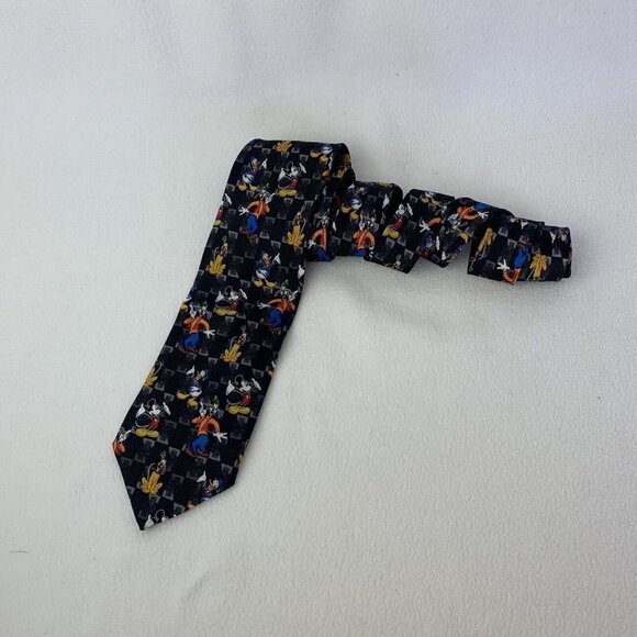 Mickey Unlimited Men's Necktie Tie Mickey Mouse Goofy Pluto Black Vintage - Picture 2 of 8